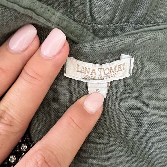 LINA TOMEI Army Green Sleeveless Linen Dress. Size Small - Picture 8 of 8